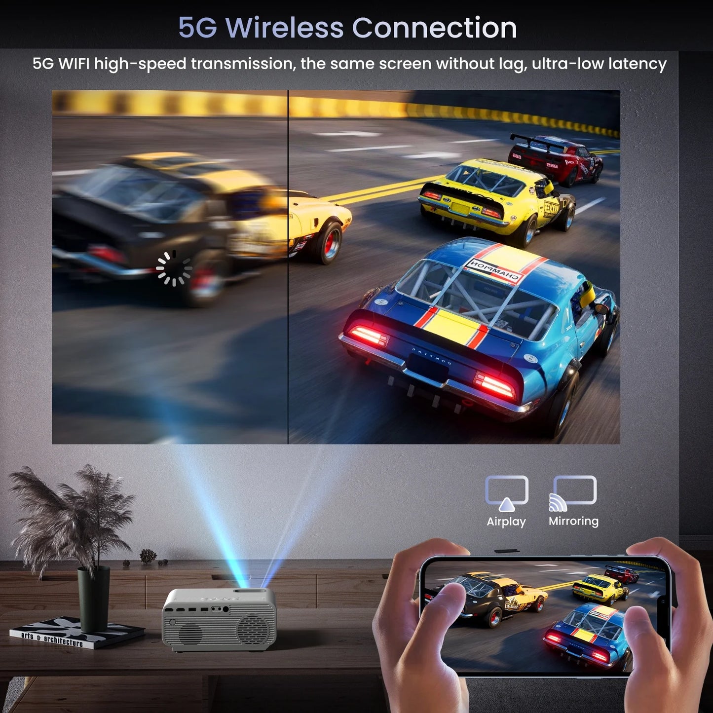 Projector with Wifi and Bluetooth, 4K Support 1080P Mini Projector , Video Projector for Home Theater , 12000LM Portable Outdoor Movie Projector 5G/2.4G