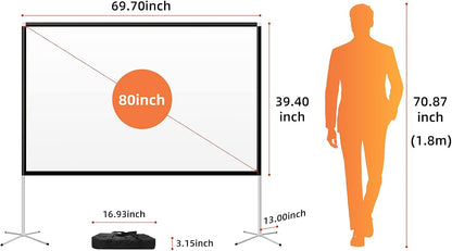 Portable Projector Screen with Stand Outdoor: Camping Projection Screen 80 Inch 4K Movie Screen for Home Backyard Indoor 16:9 HD Night