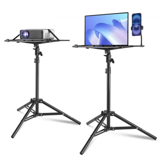 Projector Stand, Laptop Stand Tripod Adjustable Height from 26.97 to 63 In, Portable Projector Tripod Stand with Tray & Gooseneck Phone Holder, for Outdoor Movies, Home, Office, Stage or Studio