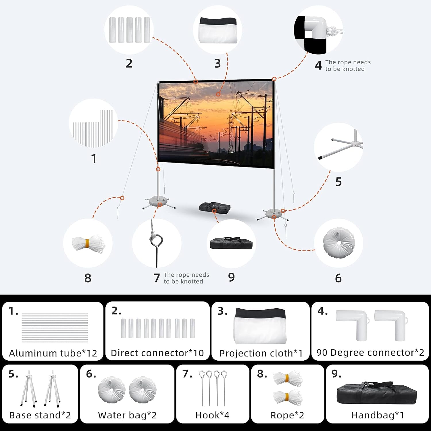 Portable Projector Screen with Stand Outdoor: Camping Projection Screen 80 Inch 4K Movie Screen for Home Backyard Indoor 16:9 HD Night