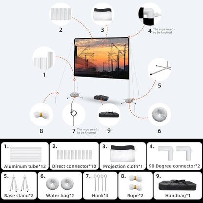 Portable Projector Screen with Stand Outdoor: Camping Projection Screen 80 Inch 4K Movie Screen for Home Backyard Indoor 16:9 HD Night